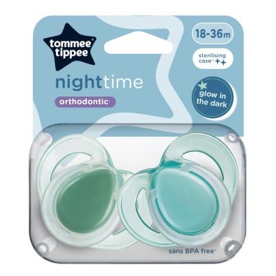 Suzete ortodontice Night Time, 18-36 luni, 2 bucati, Verde, Tommee Tippee -