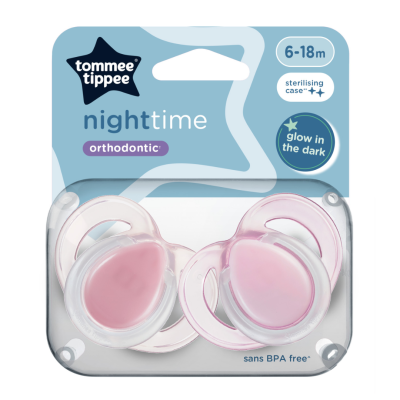 Suzete ortodontice Night Time, 6-18 luni, 2 bucati, roz, Tommee Tippee -