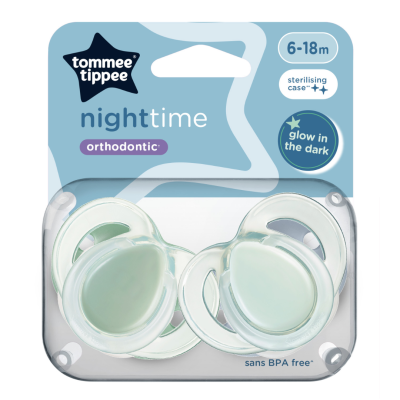 Suzete ortodontice Night Time, 6-18 luni, 2 bucati, verde, Tommee Tippee -