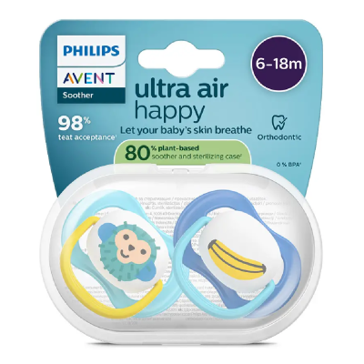 Suzete Ultra Air, 6-18 luni, SCF080/26, Maimutica, 2 bucati, Philips Avent -