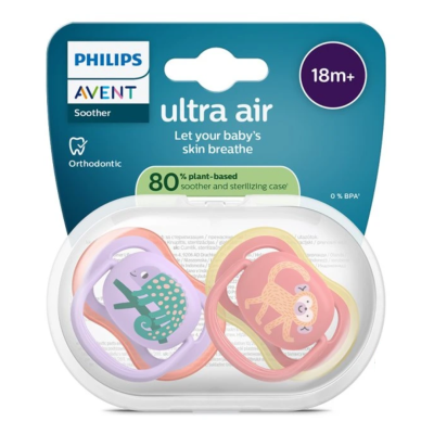 Suzete Ultra Air, 18 luni, SCF349/47, mov/roz, 2 bucati, Philips Avent -