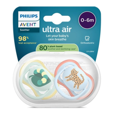 Suzete Ultra Air, 0-6 luni, SCF087/02, Tigru/Frunza, 2 bucati, Philips Avent -