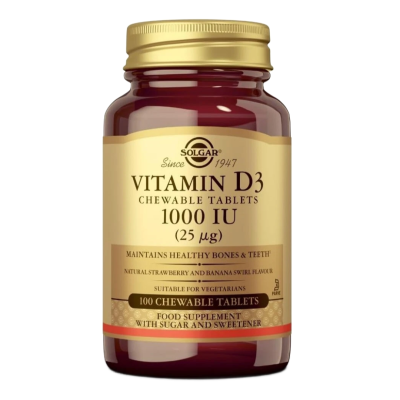 Vitamina D3 1000 UI, 100 tablete masticabile, Solgar -