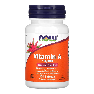 Vitamina A, 10,000 UI, 100 gelule moi, Now Foods -