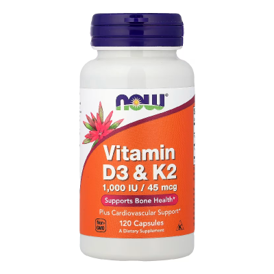 Vitamina D-3 1000UI Si K2 MK4 45 mcg, 120 capsule vegetale, Now Foods -