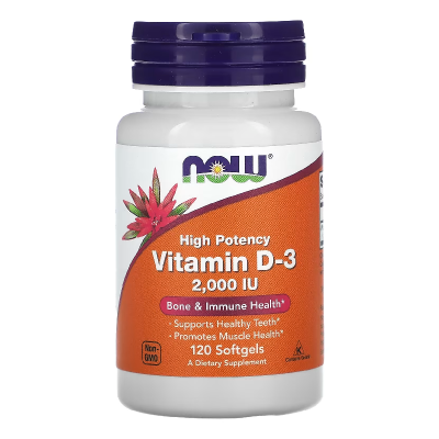 Vitamina D-3, 2,000 UI, 120 gelule moi, Now Foods -