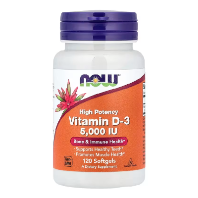 Vitamina D3, 5000 IU, 120 gelule moi, Now Foods -