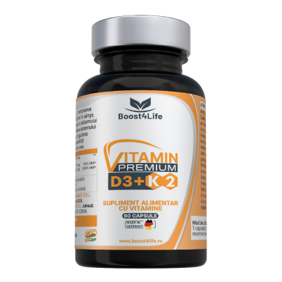 Vitamina D3+K2 Premium (2000 UI), MGCaps®, 60 capsule vegetale, Boost4Life -