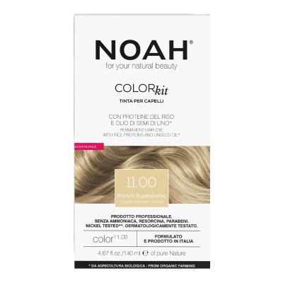 Vopsea de par naturala fara amoniac, 11.00 Blond Platinat, Color kit, 140 ml, Noah -