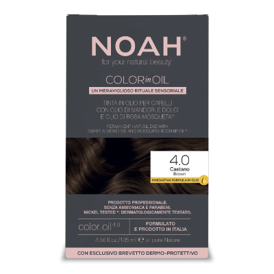 Vopsea de par permanenta fara amoniac, 4.0 Saten, Color in Oil, 135 ml, Noah -
