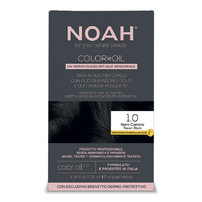Vopsea de par permanenta fara amoniac, 1.0 Negru Intens, Color in Oil, 135 ml, Noah -