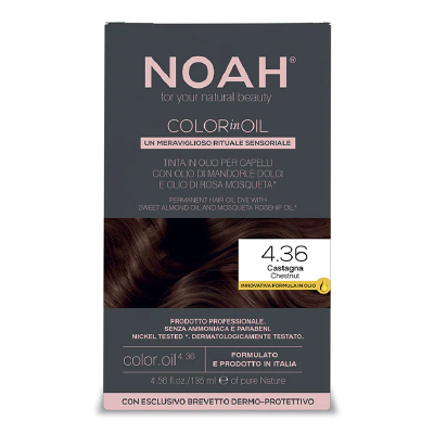 Vopsea de par permanenta fara amoniac, 4.36 Castaniu, Color in Oil, 135 ml, Noah -