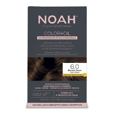 Vopsea de par permanenta fara amoniac, 6.0 Dark Blond, Color in Oil, 135 ml, Noah -
