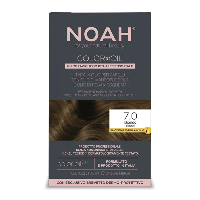 Vopsea de par permanenta fara amoniac, 7.0 Blond, Color in Oil, 135 ml, Noah -