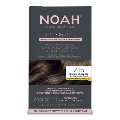 Vopsea de par permanenta fara amoniac, 7.15 Blond Ciocolatiu Rece, Color in Oil, 135 ml, Noah -