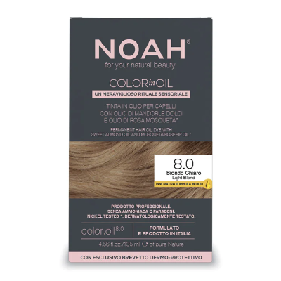 Vopsea de par permanenta fara amoniac, 8.0 Light Blond, Color in Oil, 135 ml, Noah -