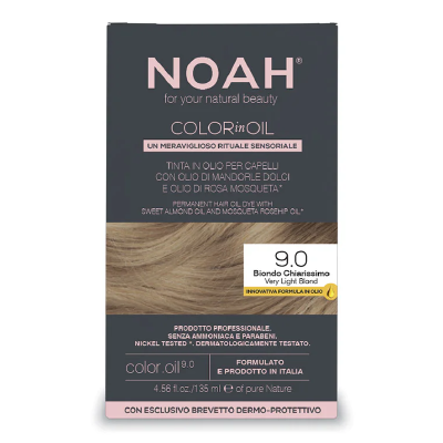 Vopsea de par permanenta fara amoniac, 9.0 Very Light Blond, Color in Oil, 135 ml, Noah -